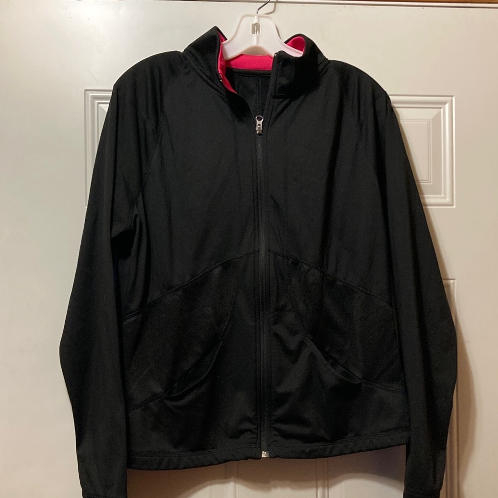 Black Zip-Up Jacket with Pink Lining XL